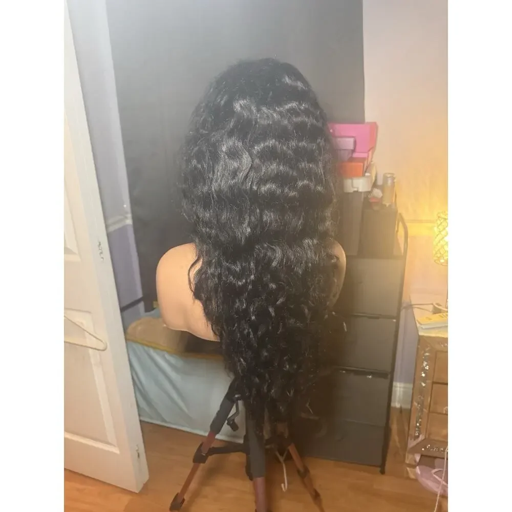 100% Human Hair Wig 13x6 Lace Front Black Wavy Pre-Plucked Customized